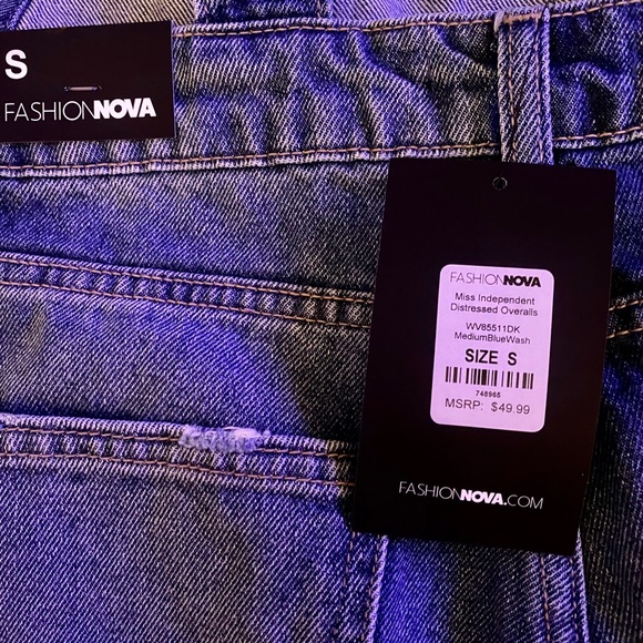 Denim Distressed Overalls - Picture 3 of 7